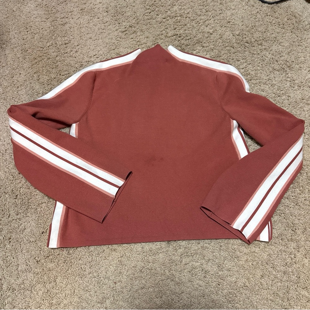 Veronica Beard Retha Sweater Womens Sz L Terracotta Mock Neck Side Stripe